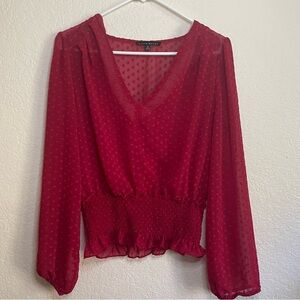 Polka Dot Red V Neck Blouse